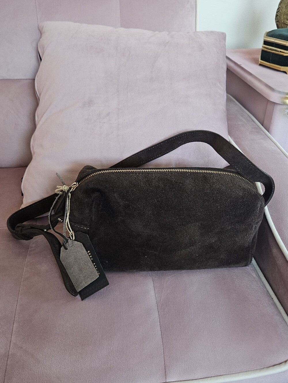 Lilium Firenze Minimal Genuine Suede Bag in Dark Expresso Chocolate Brown Leathe